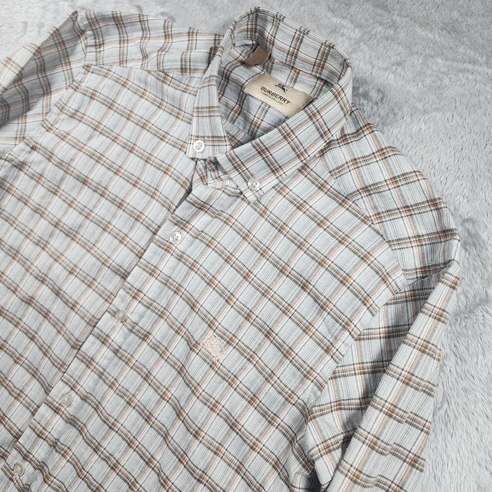Burberry Shirt Mens Medium Gray Plaid Long Sleeve Button Down Casual Cotton
